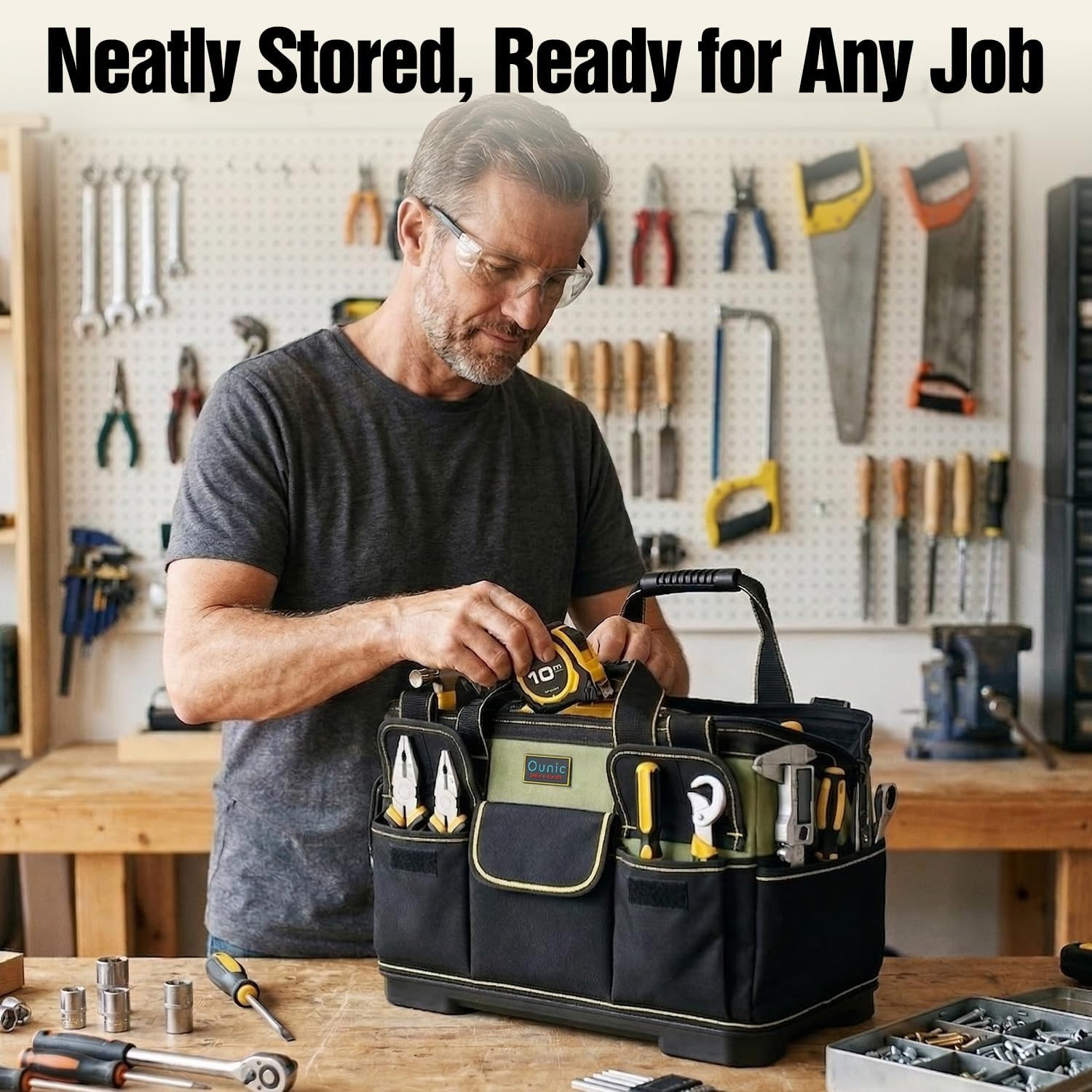 Tool Bag, 18 Inch Large Tool Tote Bag Heavy Duty with Waterproof Molded Base, W