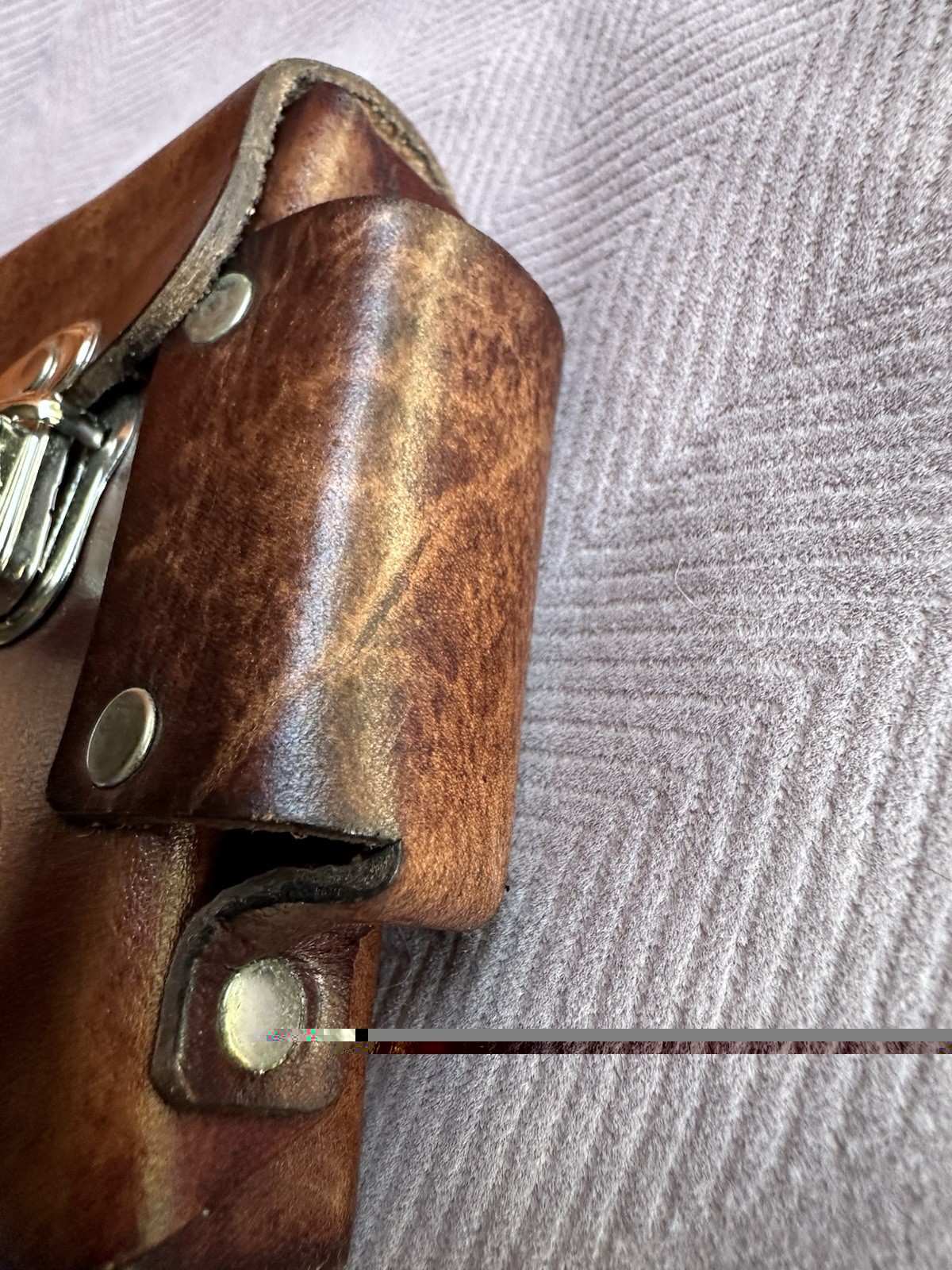 Brown Leather Pouch w/ Belt Loop, Snap Flap Closure, Embossed Cat