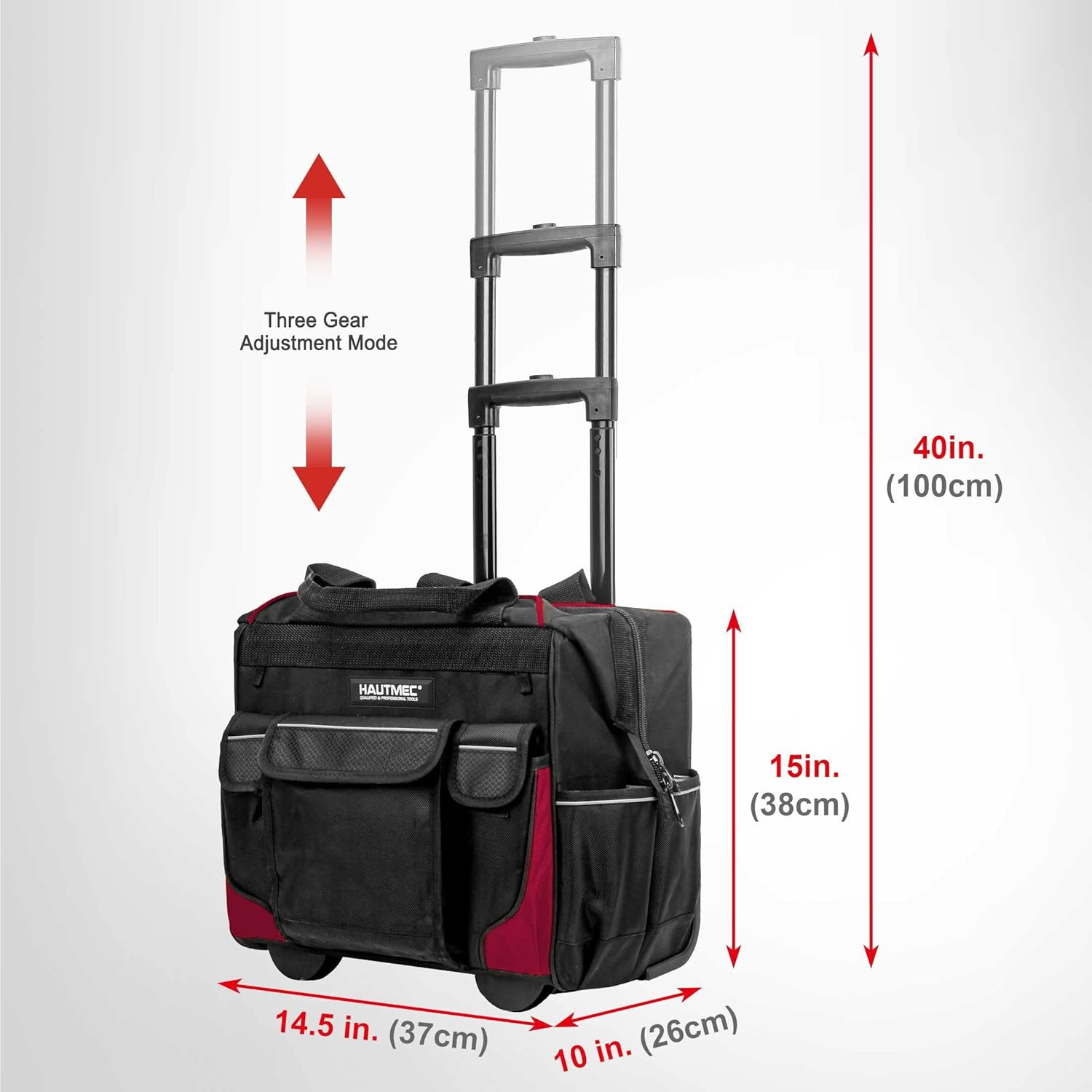14.5″ Rolling Tool Bag with Wheels, 25-Pocket Portable Tool Box Organizer with 6