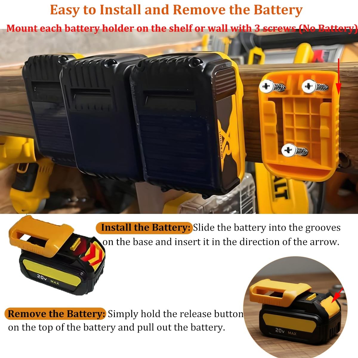 6pcs Tool Holders and 6pcs Battery Holders for Dewalt 20V/60V & Milwaukee M18…