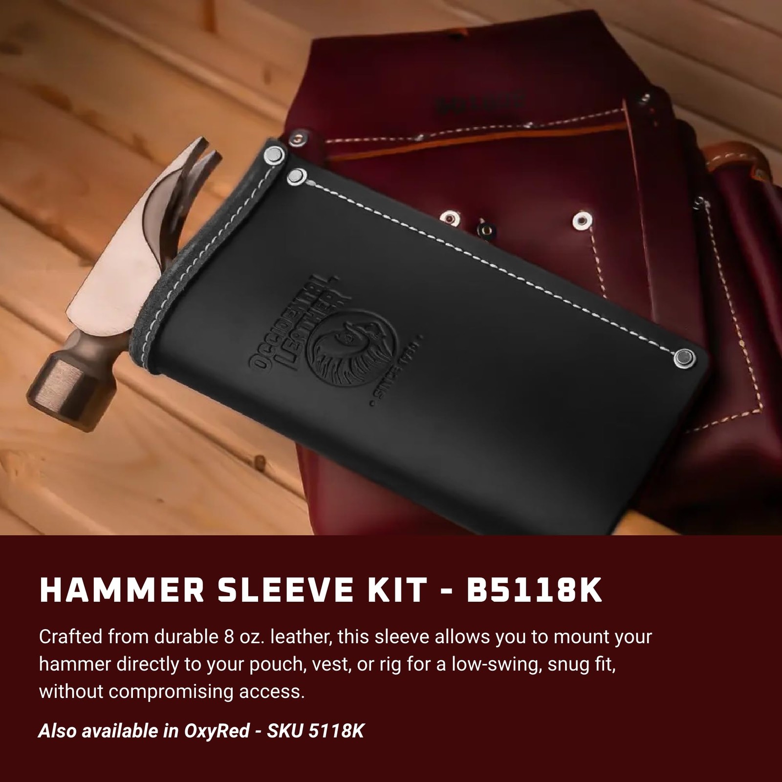 USA Made Leather Hammer Sleeve Utility Holster Pouch Kit with Copper Rivets