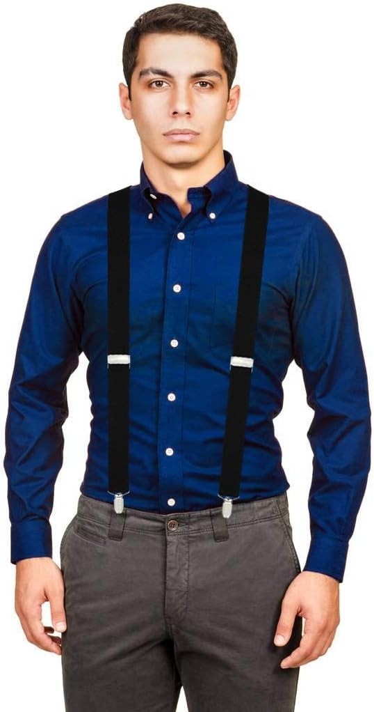 Moulen Men’s X-Back 1.4 Inches Wide 4-Clips Adjustable Suspenders Black