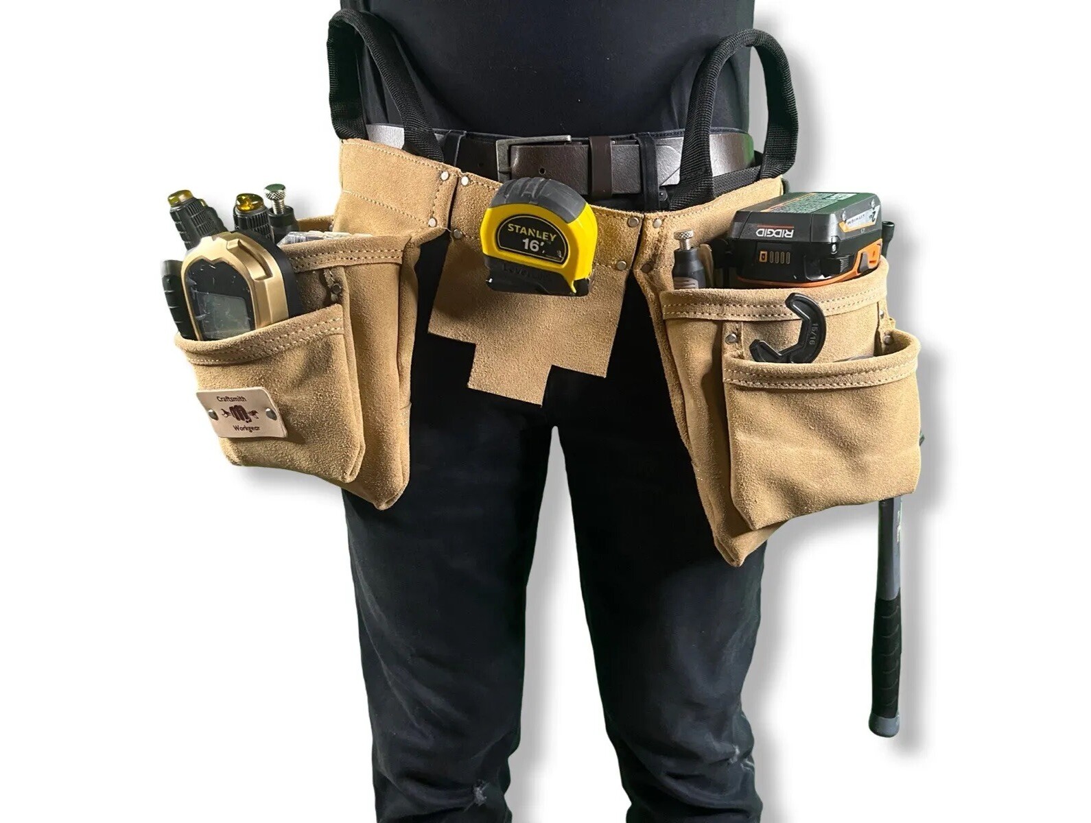 Heavy Duty Split Suede Leather Construction Tool Pouch Belt + Carry Handles