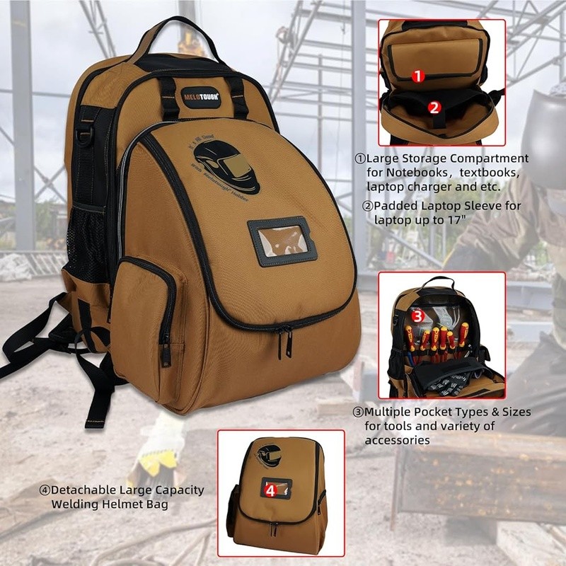 Military Grade Welding Backpack Tool Storage Detachable Helmet Bag Laptop Pouch
