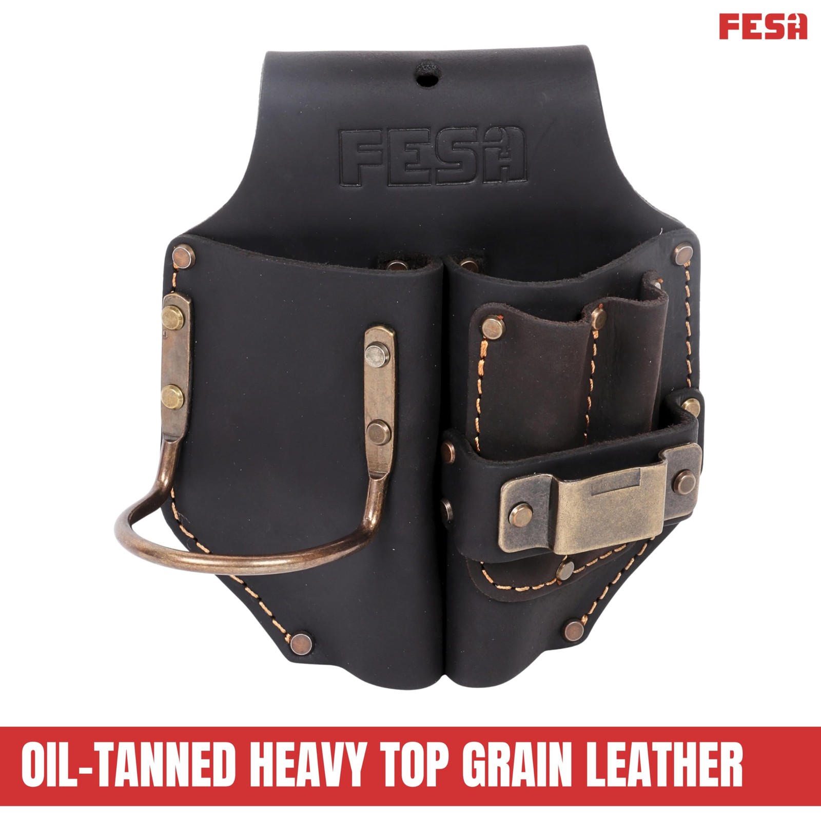 Leather Pliers Holster Double Plier Holder Steel Hammer Tape Clip Pockets