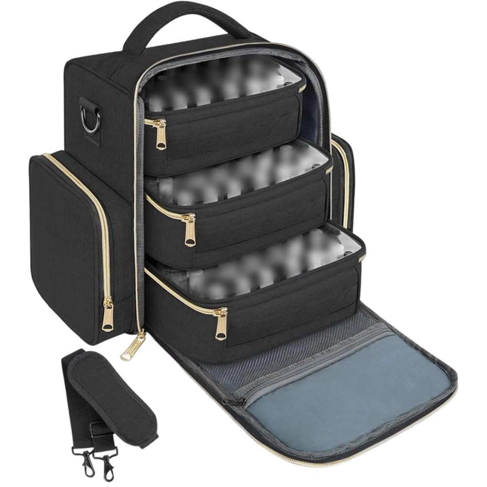 Nail Polish Carrier Bag with Dual Top Handles and Adjustable Shoulder Strap