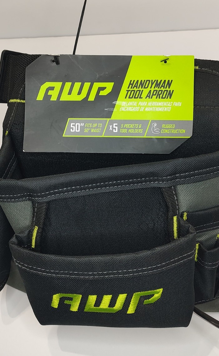 AWP Handyman Tool Apron Belt 5 pockets & Tool Holder Heavy Duty Black & Green