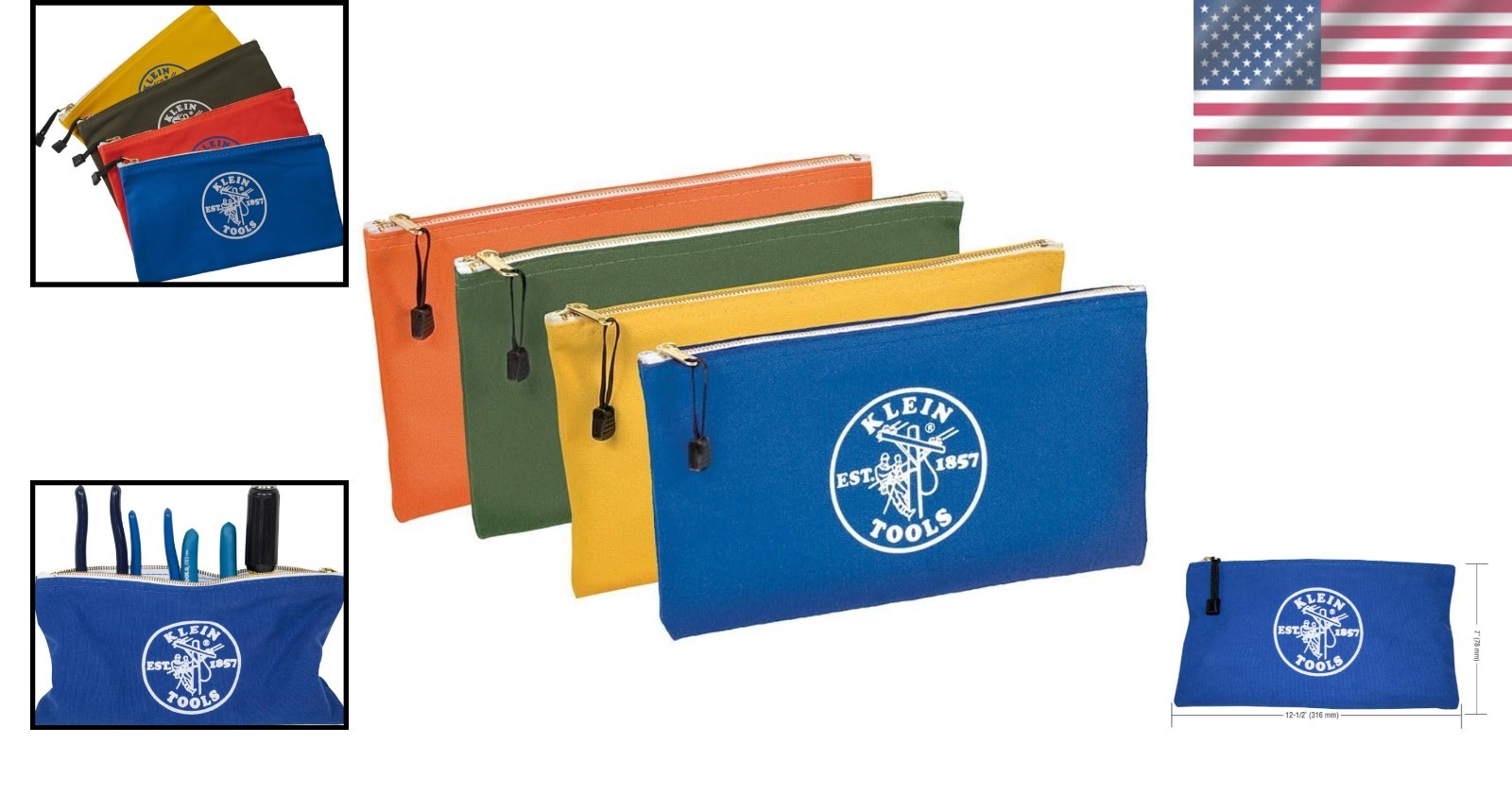 Klein Tools 5140 Heavy-Duty Canvas Utility Bags Set – 12.5 x 7-Inch Each