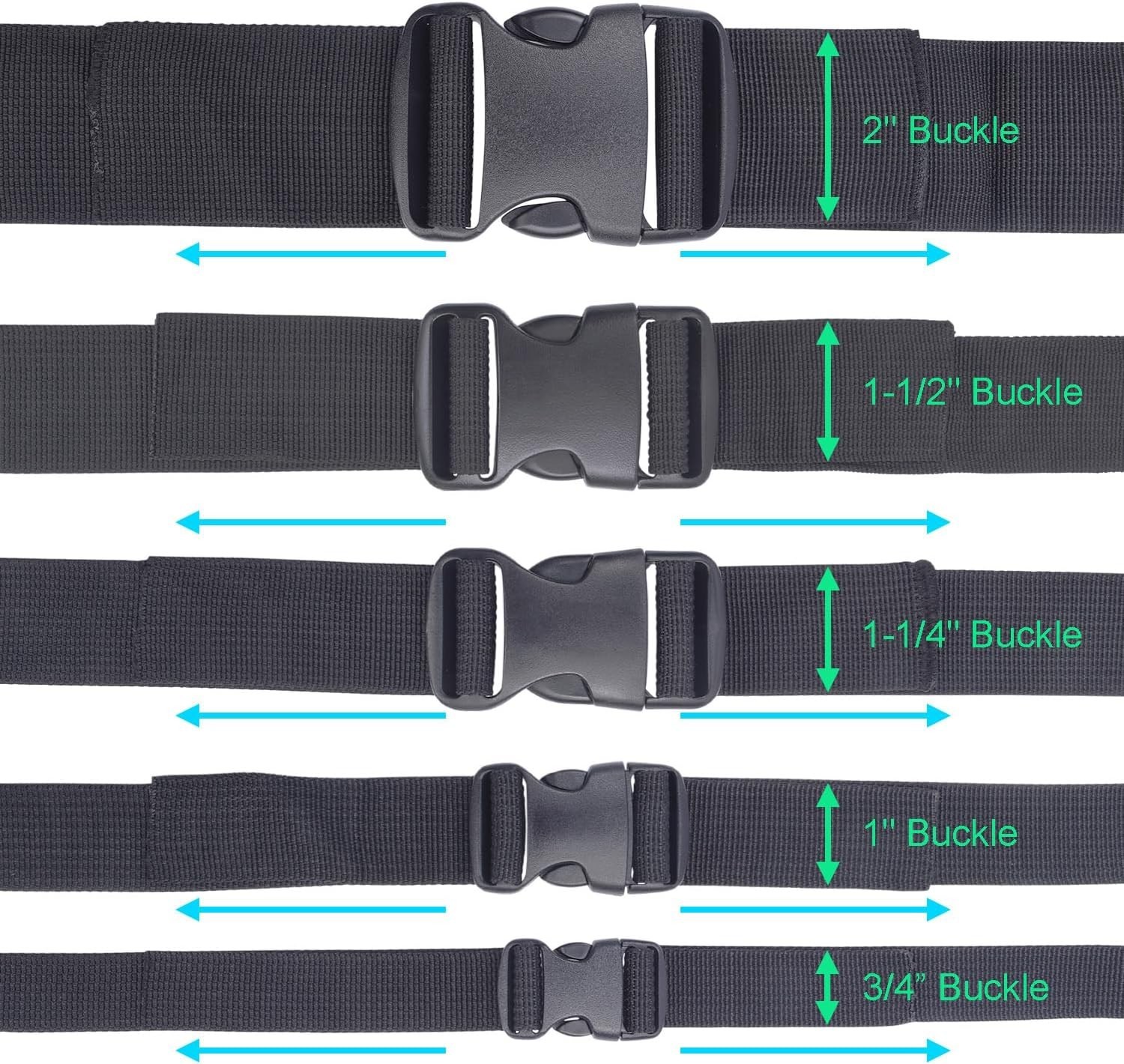 CooBigo 3 Pack 1.5″ Plastic Side Release Buckles Dual Adjustable
