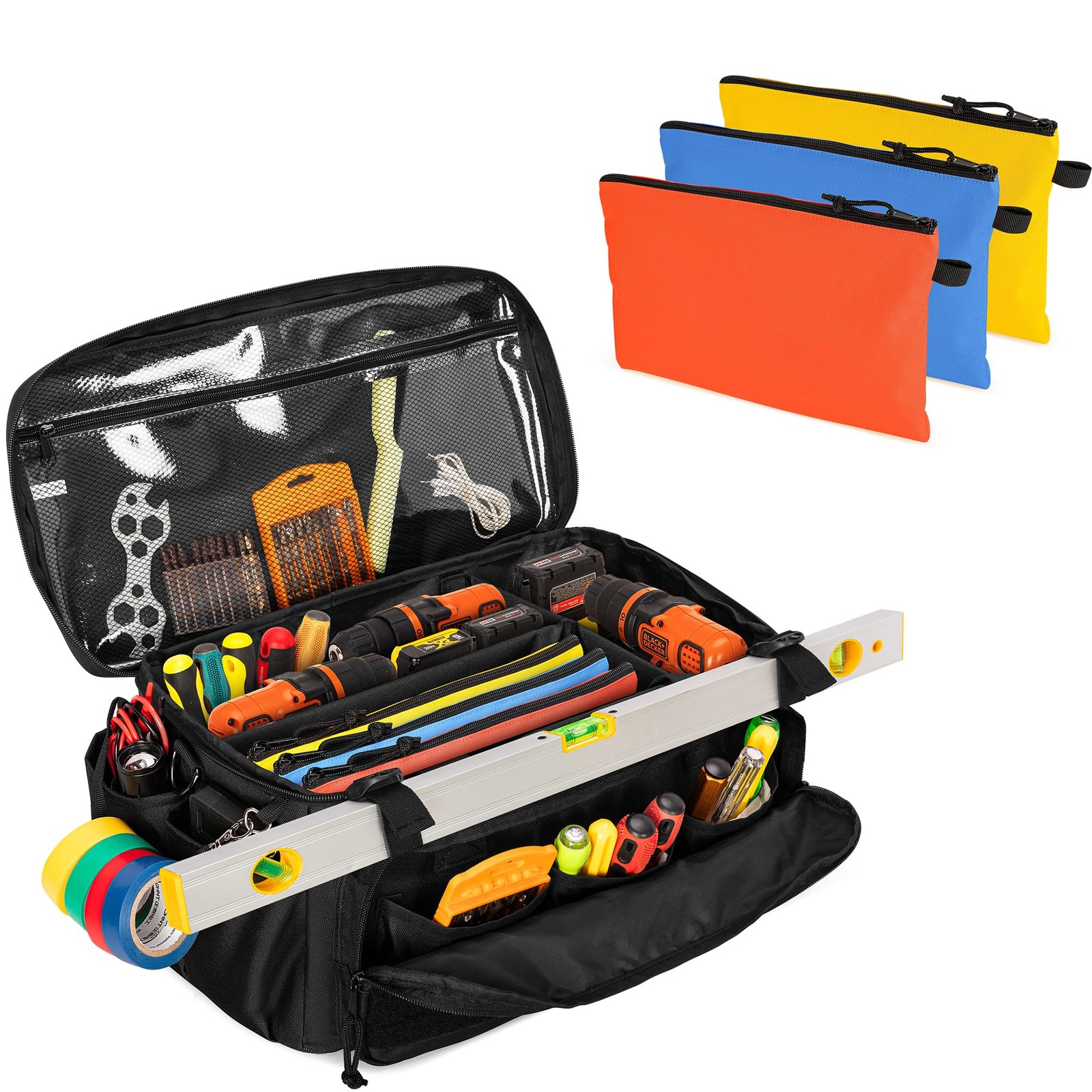 Rexmica 17-Inch Tool Bag with 3 Tool Pouches, Tool Storage Organizer Bag with…
