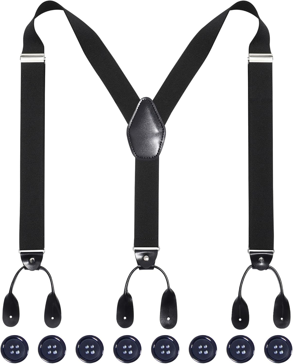 Kajeer Men Button Suspenders Adjustable, Heavy Duty Y-Back Elastic Black
