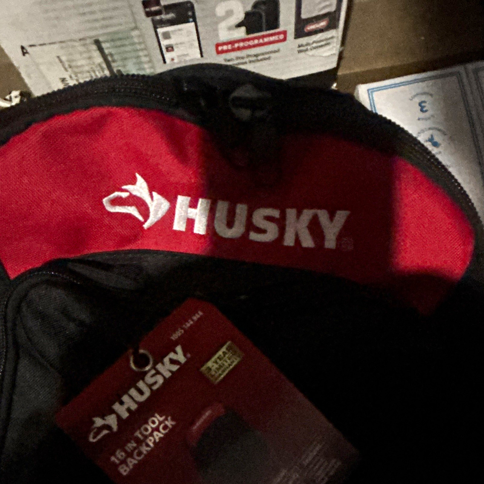 Husky 18 in Tool Backpack – Red and Black