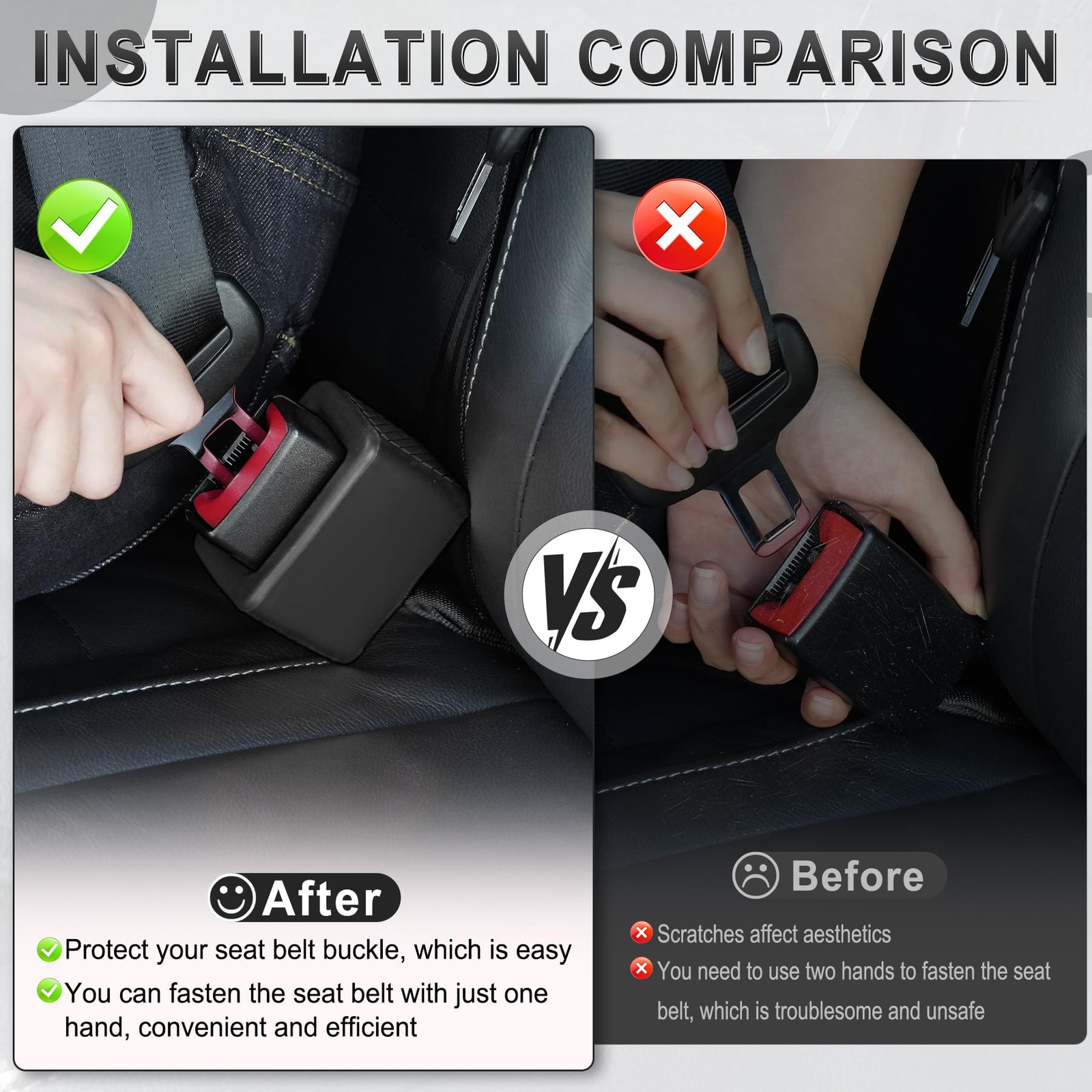 Amiss 2PCS Seat Belt Buckle Holder, Universal Silicone Rear Black