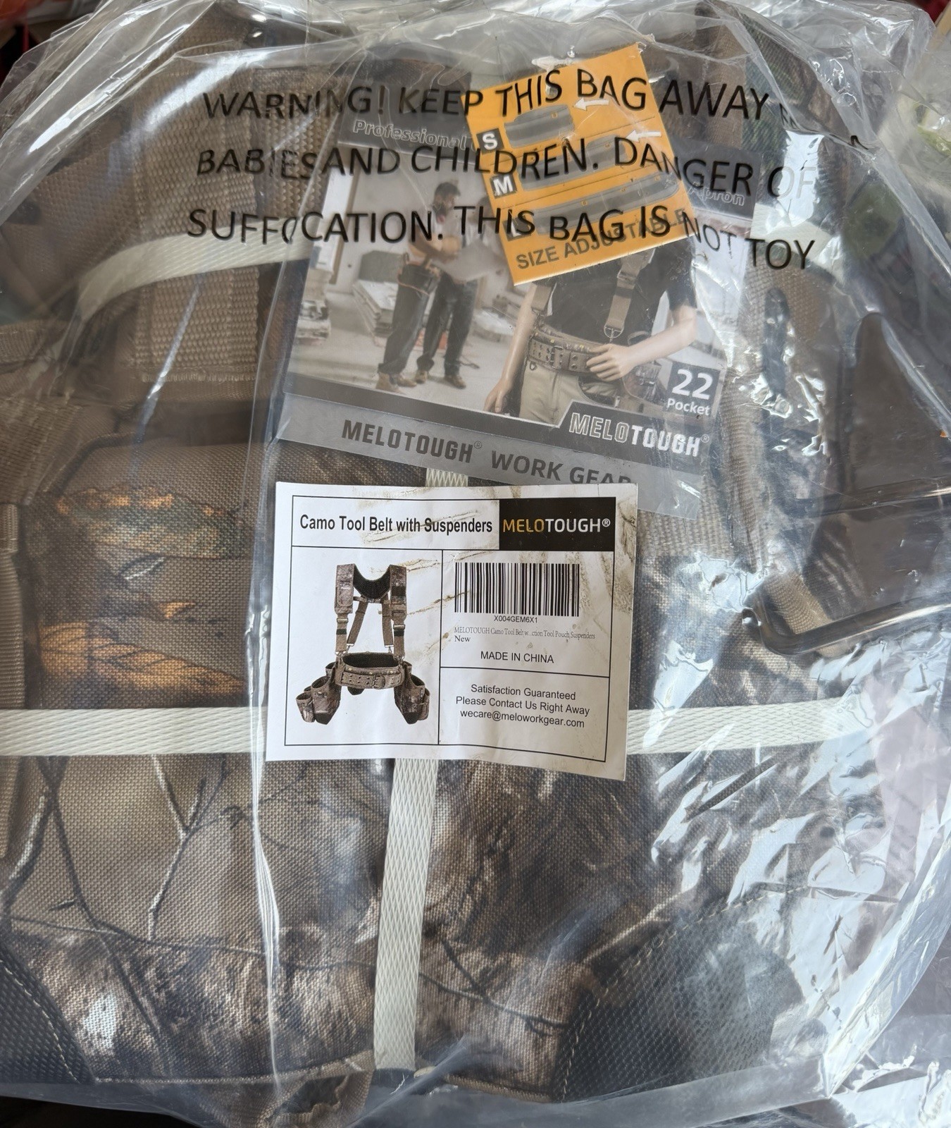 Heavy-Duty Camouflage Tool Belt with Suspenders W/22 Pockets M
