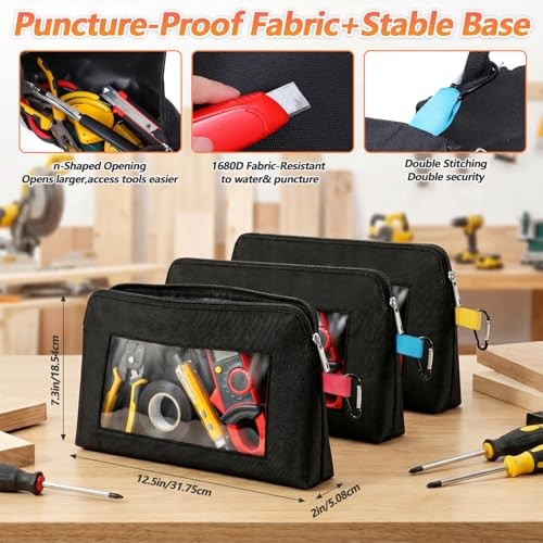 6 Pcs Tool Bag with Clear Window Heavy Duty Canvas Small Tool Pouch for Men