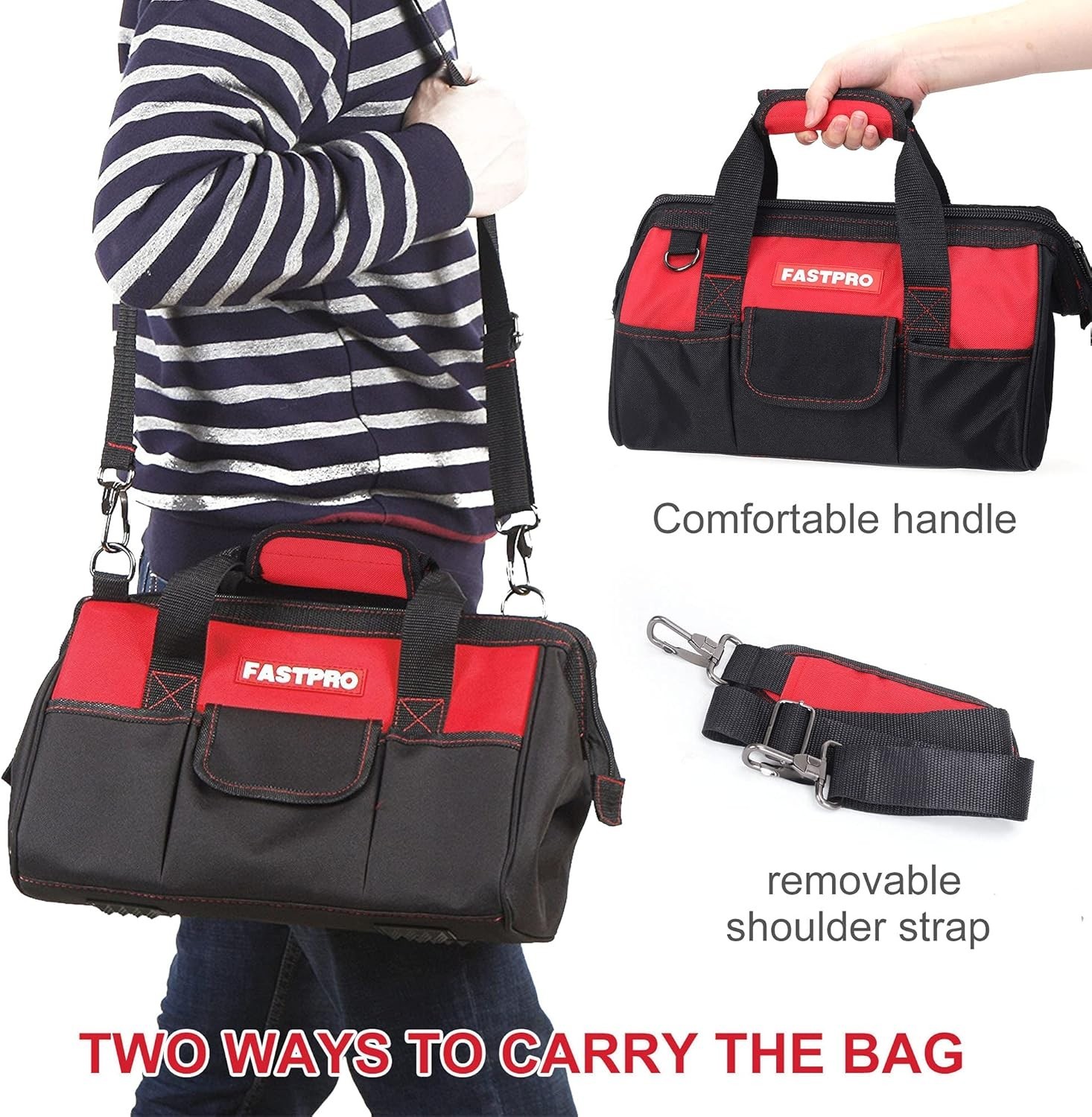 Utility Bag Zip Top Wide Open Access Robust Rubber Base Shoulder Carry