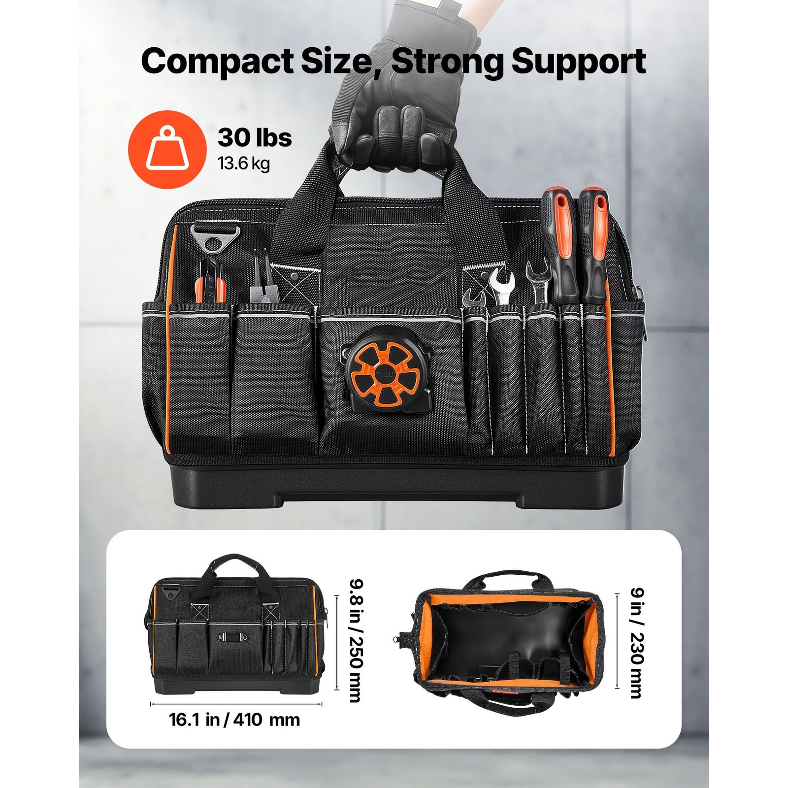 33-Pocket Tool Bag Organizer 16.1in, 10lb Capacity, Water-Resistant Base