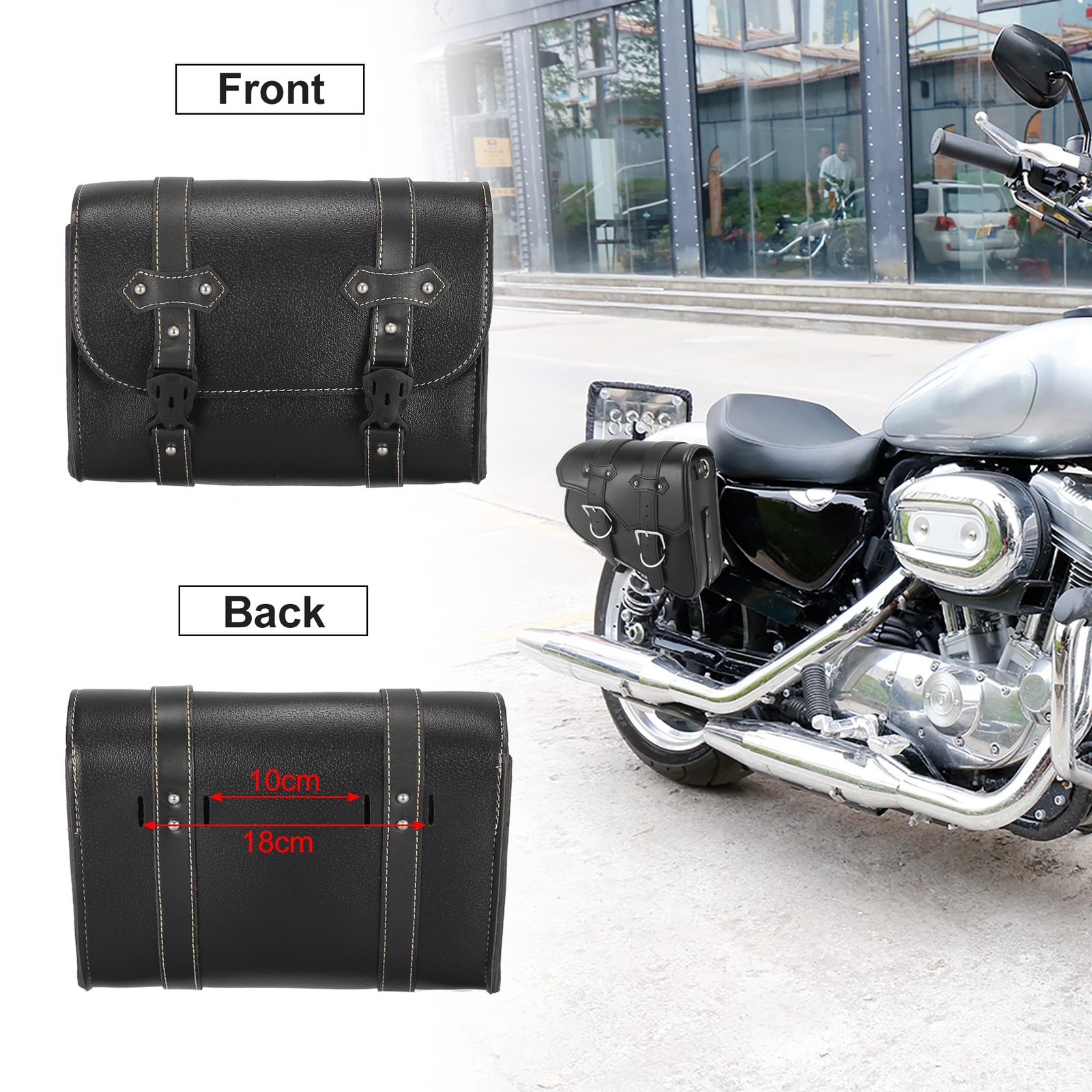 Motorcycle Tool Bag Handlebar Faux Leather Cycling Luggage Waterproof Black