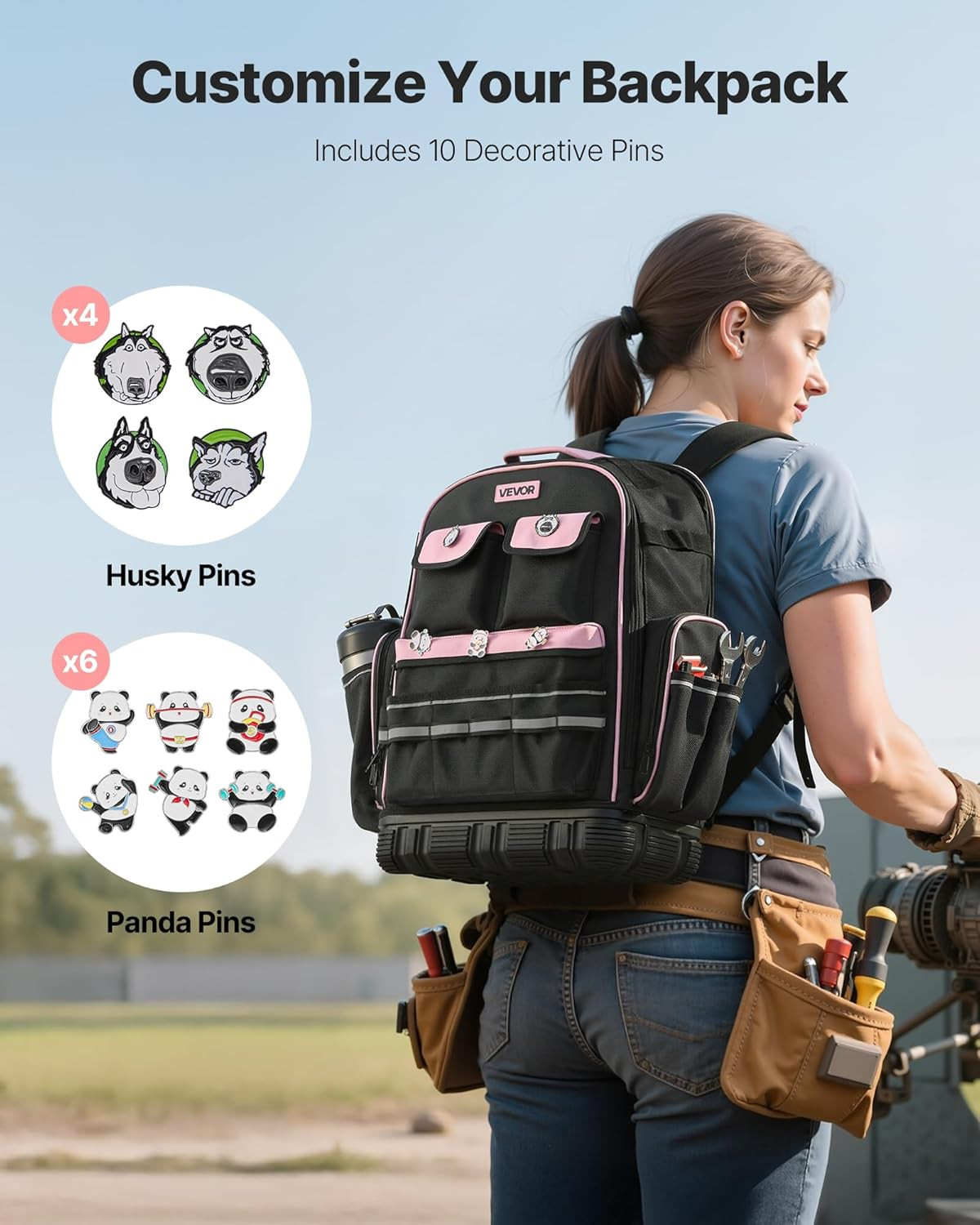 Pro-Grade Tool Backpack with 56 Pockets & Laptop Compartment