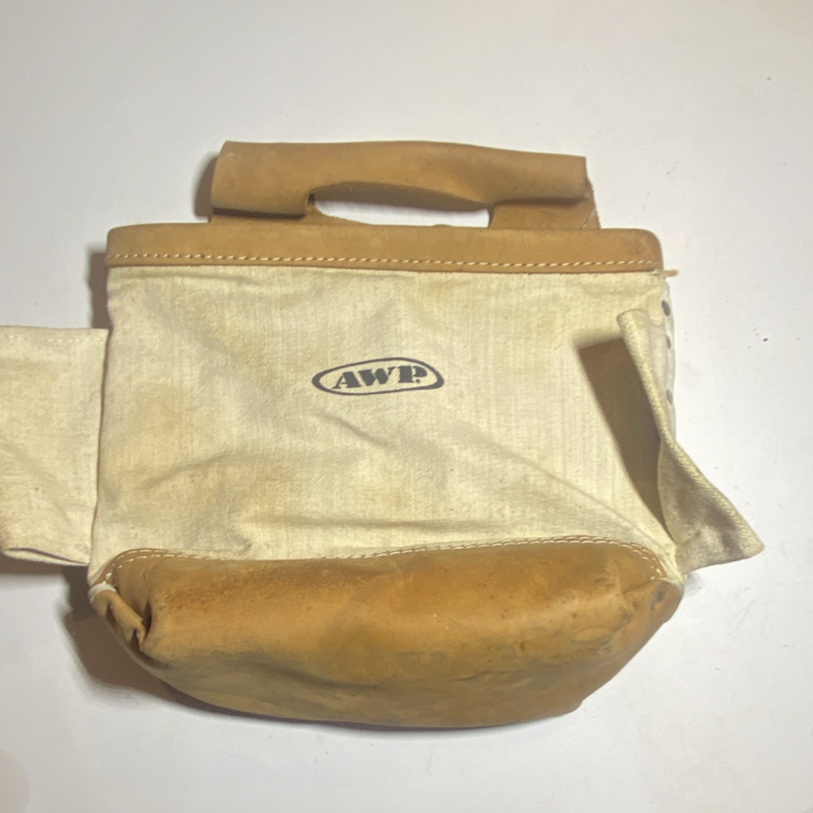 AWP Canvas Leather Tool Pouch Beige Brown With Handle Leather Trim 10×10 in
