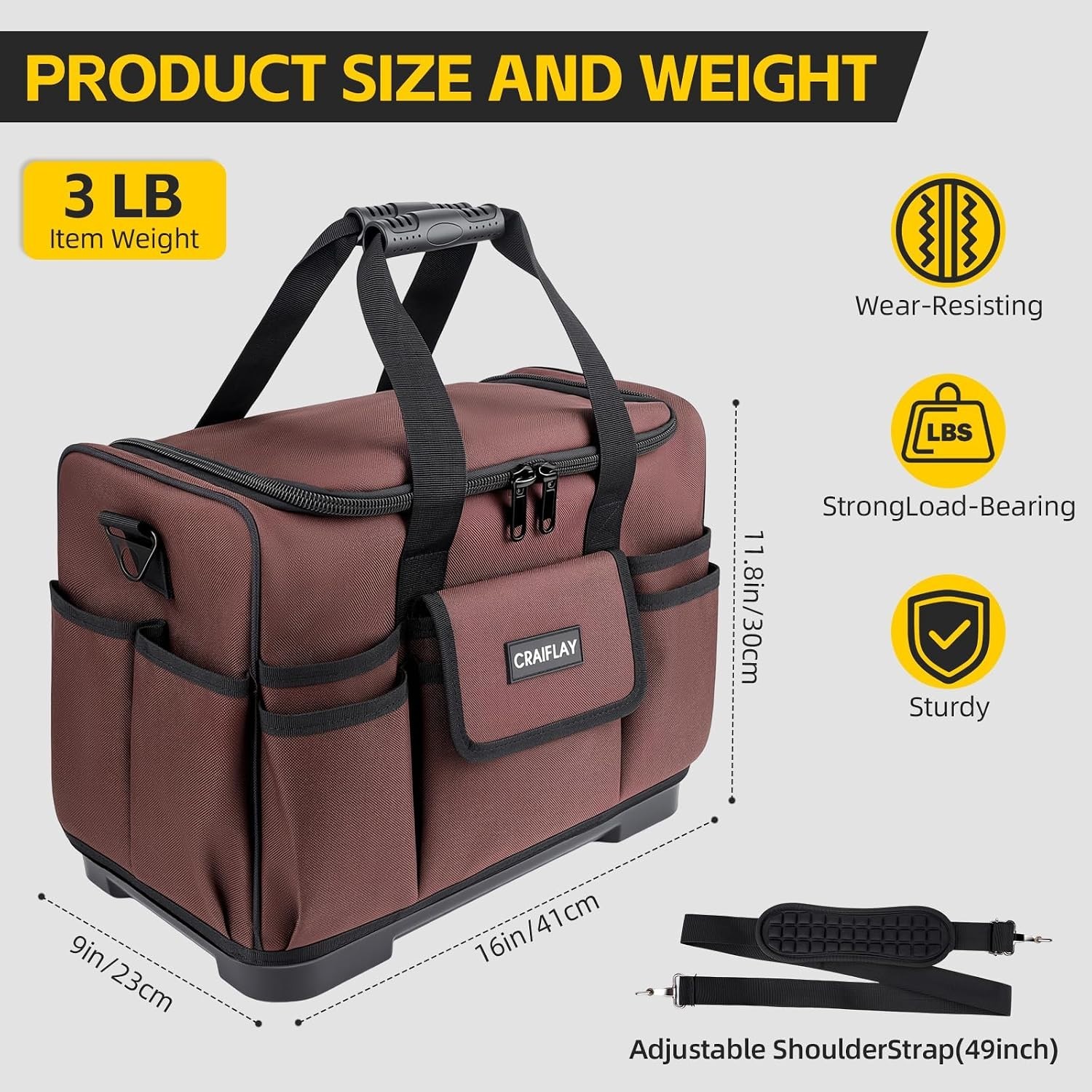 Heavy Duty 16-Inch 29 Pocket Waterproof Tool Bag for Electricians & Contractors