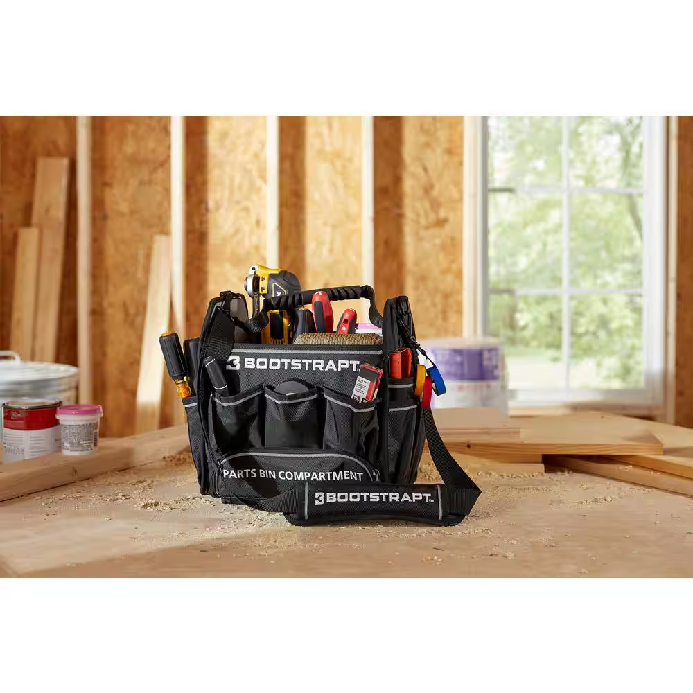 12 In. Electrician’S Tote Bag with Integrated Parts Bin Compartment