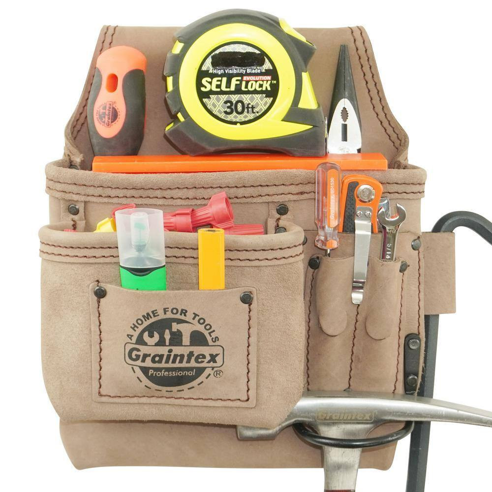 5-Pocket Left Handed Beige Top Grain Leather Tool Pouch