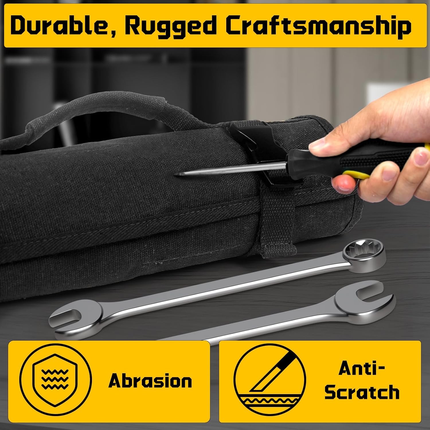 Wrench Roll up Pouch Bag 32 Pocket Tool Organizer Holder W SAE & Metric Labels