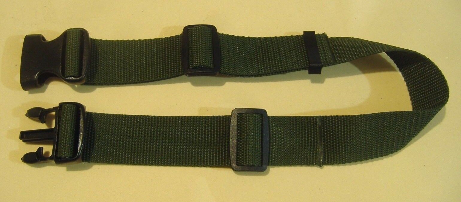 ADJUSTABLE ARMY GREEN WEB STRAP PLASTIC BUCKLE MAXIMUM 34″ LONG 1 1/2″ WIDE