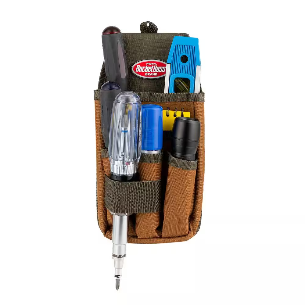 Bucket Boss Utility Pouch with Flap Fit, Polyester, 5 Pockets 54170 Bucket Boss