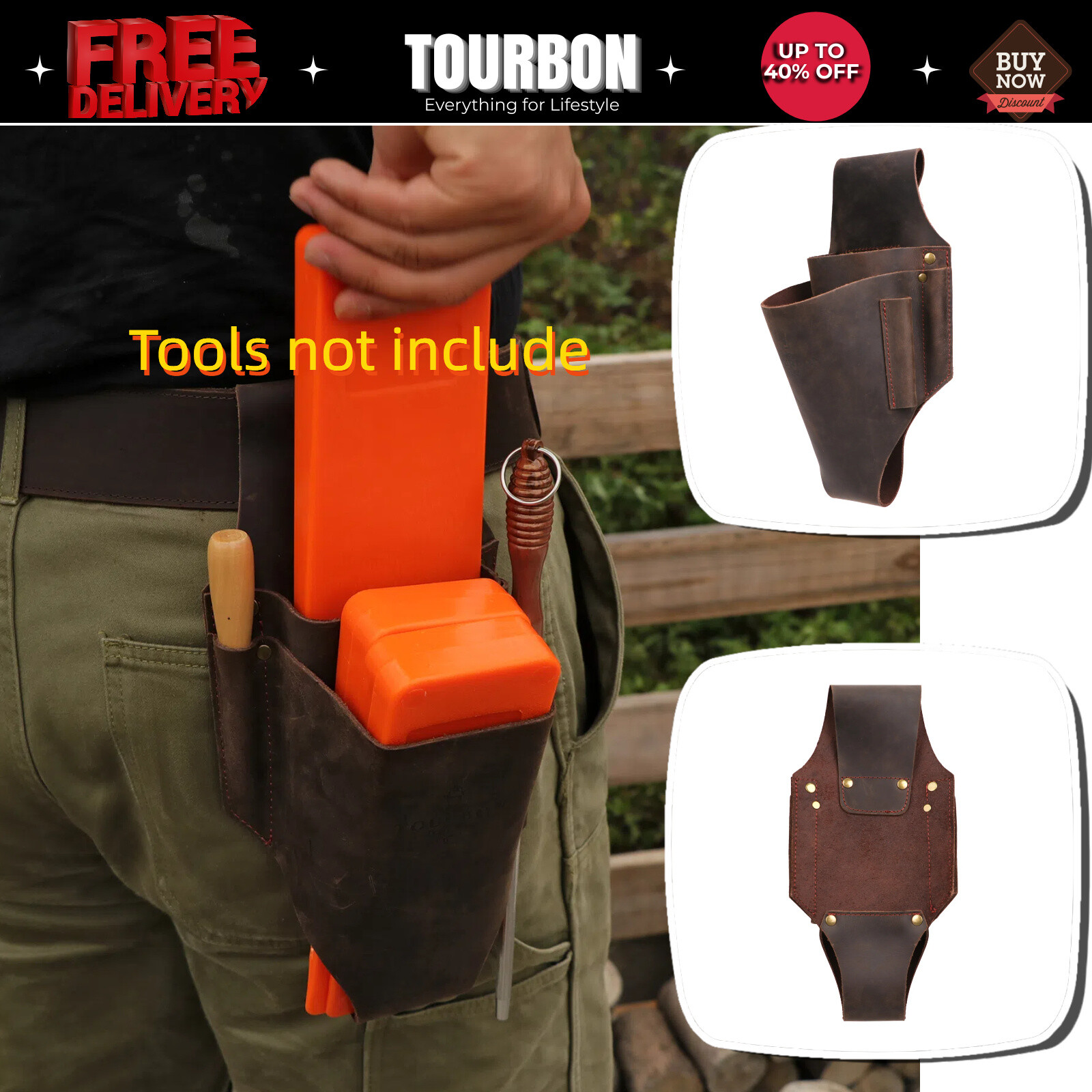 TOURBON Leather Loggers Tools Belt Pouch Tree Felling Bucking Wedge Holster Case