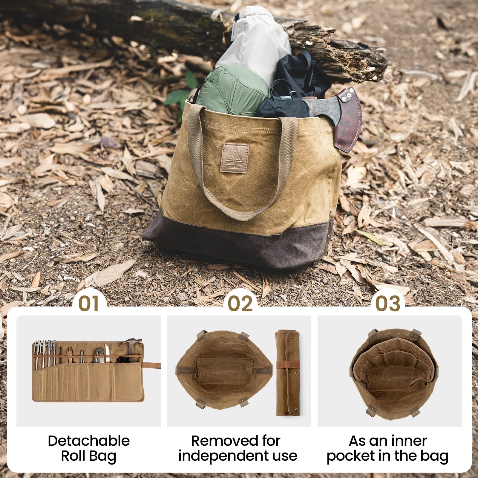 OneTigris Waxed Canvas Tool Tote Bag with Removable Tool Roll Bag, 36L Large …