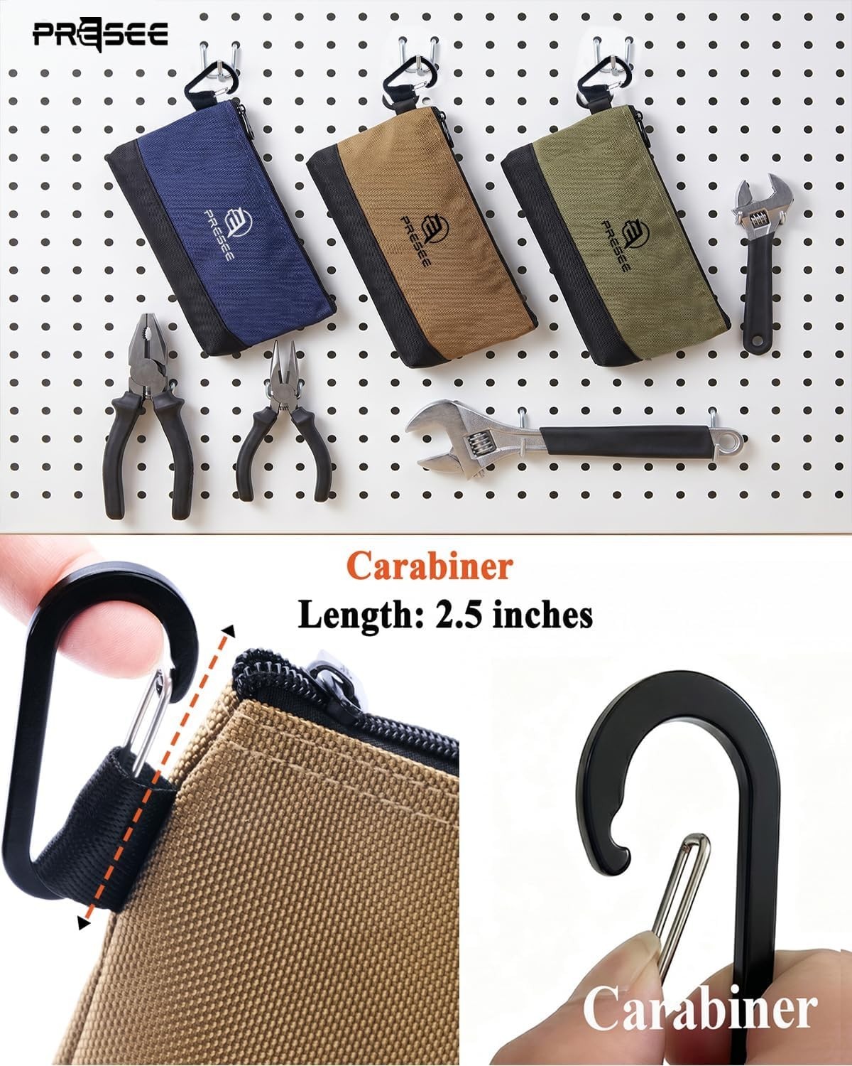 12.5-Inch Heavy-Duty Nylon Tool Pouch with Carabiner – Organized Convenience