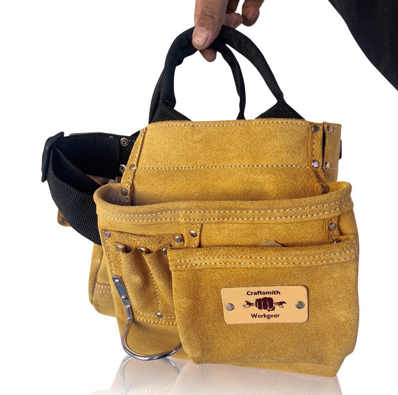 Heavy Duty Split Suede Leather Construction Tool Pouch Belt + Carry Handles
