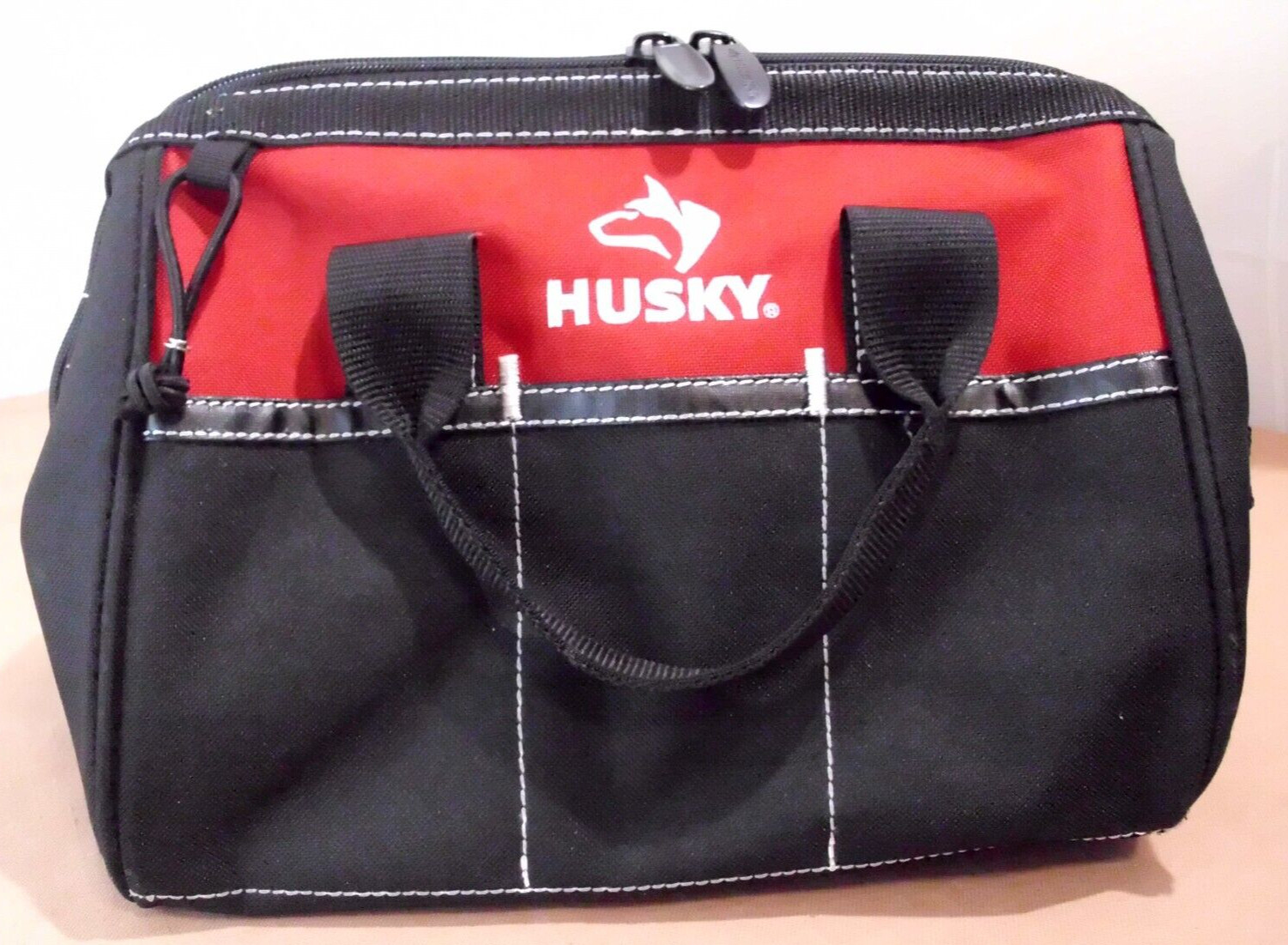 Bag Husky Tool 12″ Red Zippered Polyester Tote Storage Organizer 3 Pockets Logo