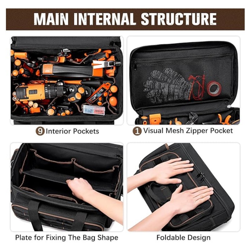 17in Oxford Tool Tote Bag with Open Top Shoulder, Multi Pocket Tool Organizer