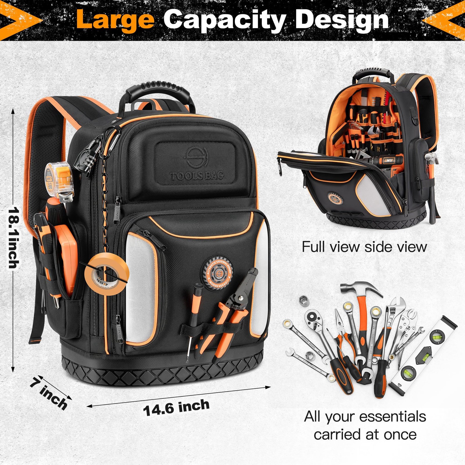 Tool Bag Backpack, 75 Pockets & Loops Heavy Duty Tools Organizer Bags/HVAC Tool