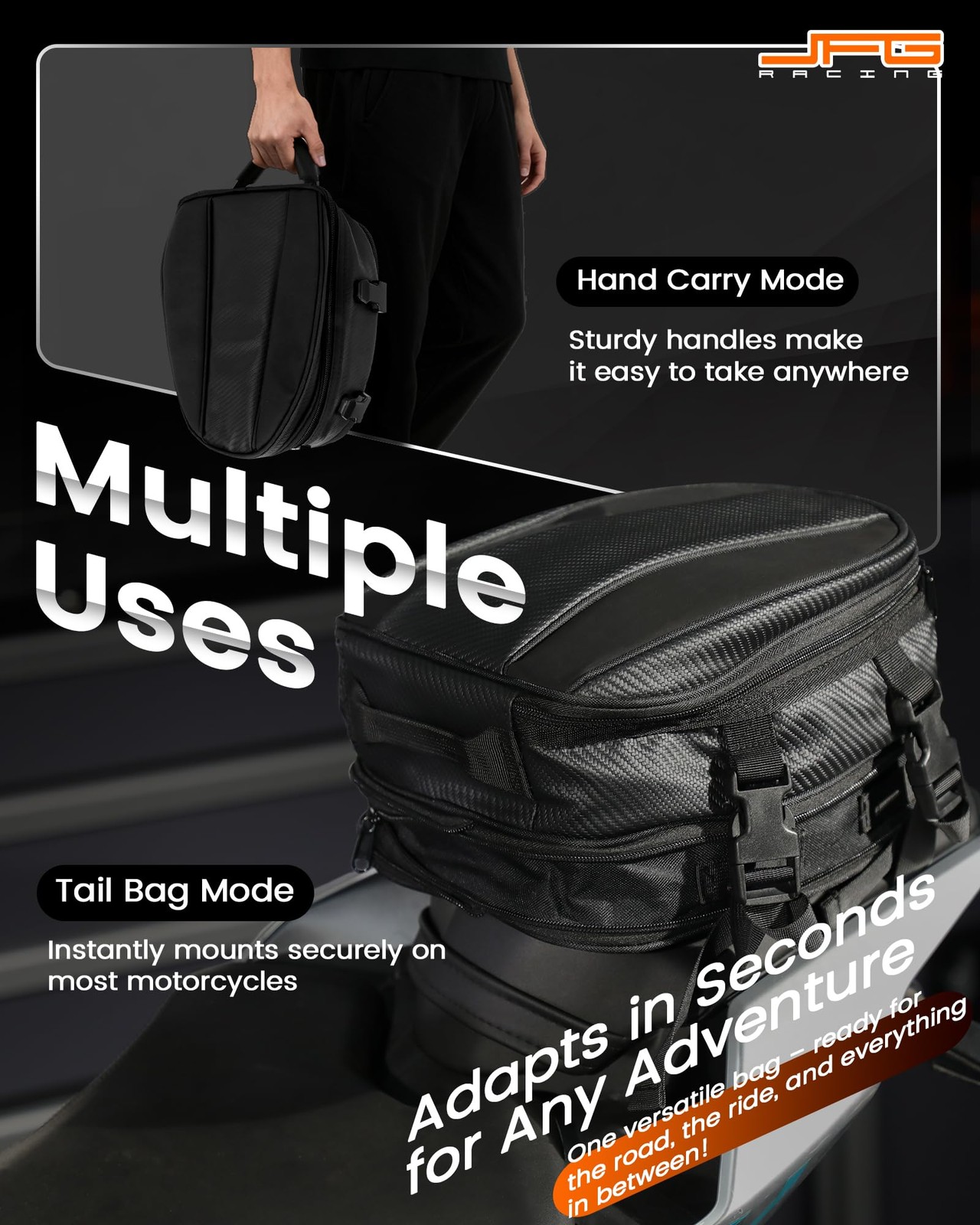 Motorcycle Tail Bag,12L Dual Use Seat Helmet Bag Backpack Universal for Motor