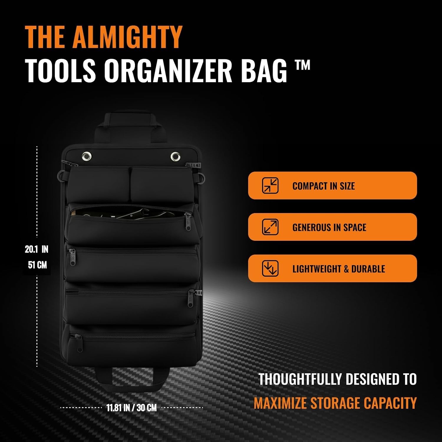 Heavy-Duty Roll-Up Tool Organizer Bag with Detachable Pouches – 19.49″x12.6″