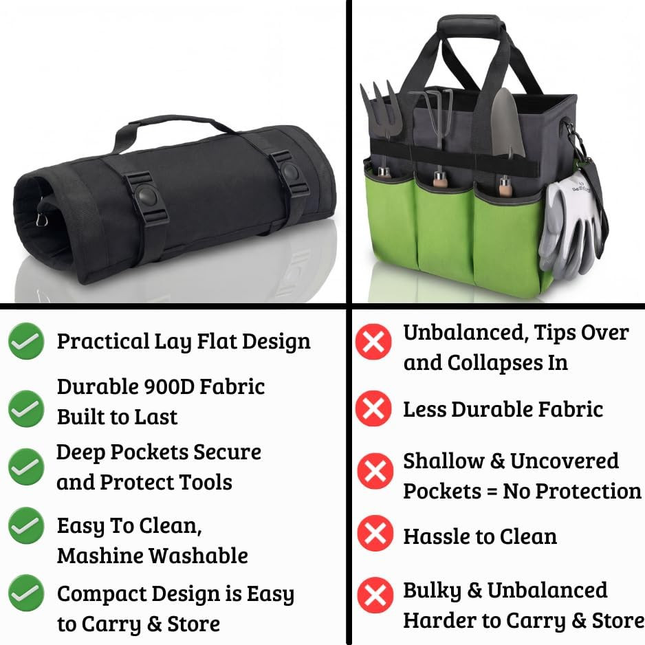 Garden Tool Bag -Roll-Up Garden Tool Holder with Deep Pockets(Tools Not Included