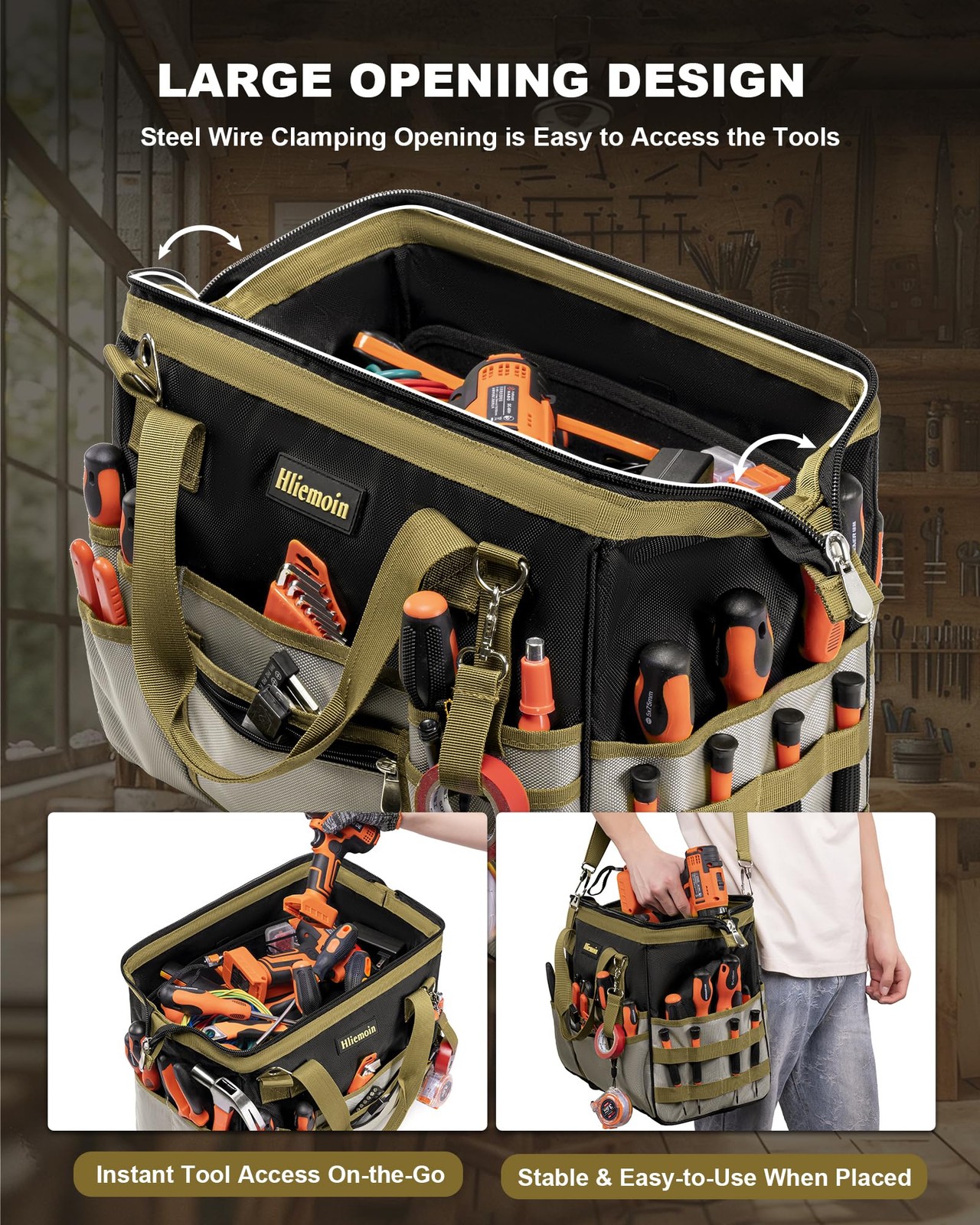 16.5-Inch Heavy Duty Tool Bags for Men, 32-Pocket Large Tool Organizer Storag…
