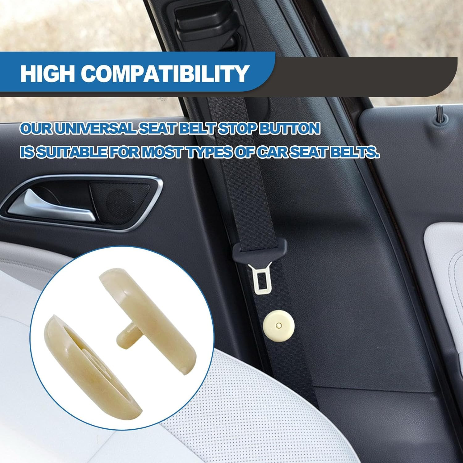 Universal Fit Safety Belt Stopper Kit – 5 Sets, Beige Plastic Buckle Stopper
