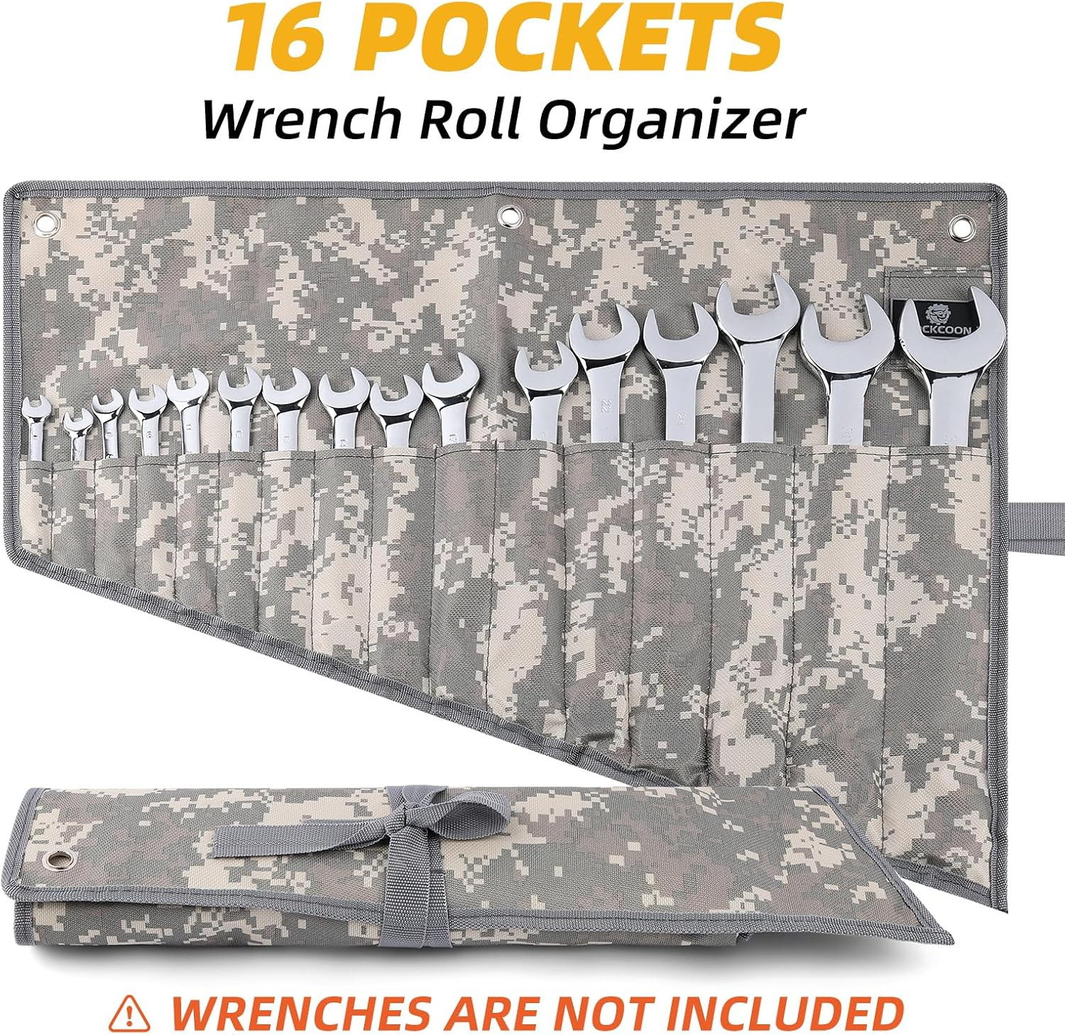 16 Pocket Wrench Roll Organizer�Rolled Tool Pouch Bag�Light Camouflage