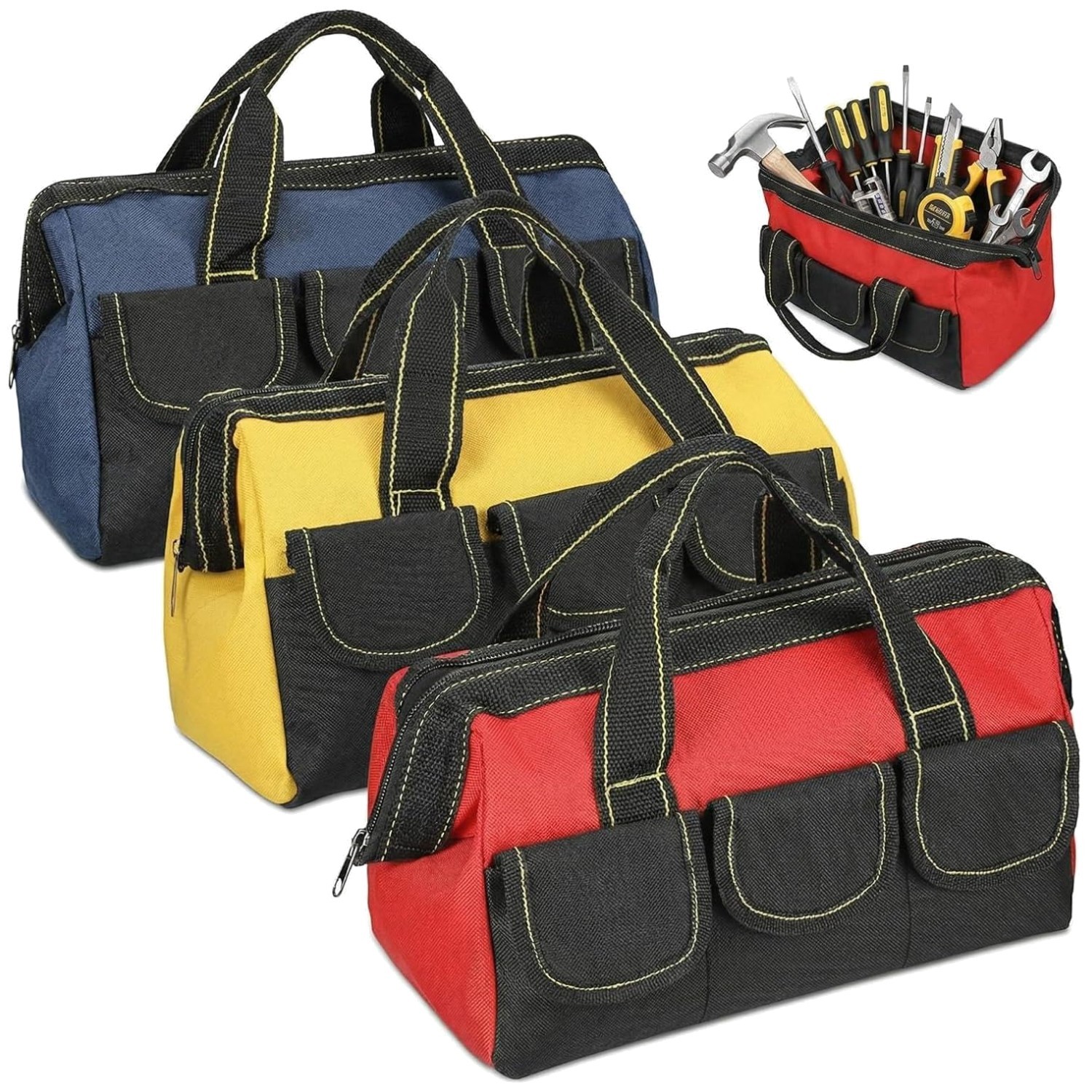 Versatile 3 Pack Tool Bag Combo – Blue, Red, Yellow