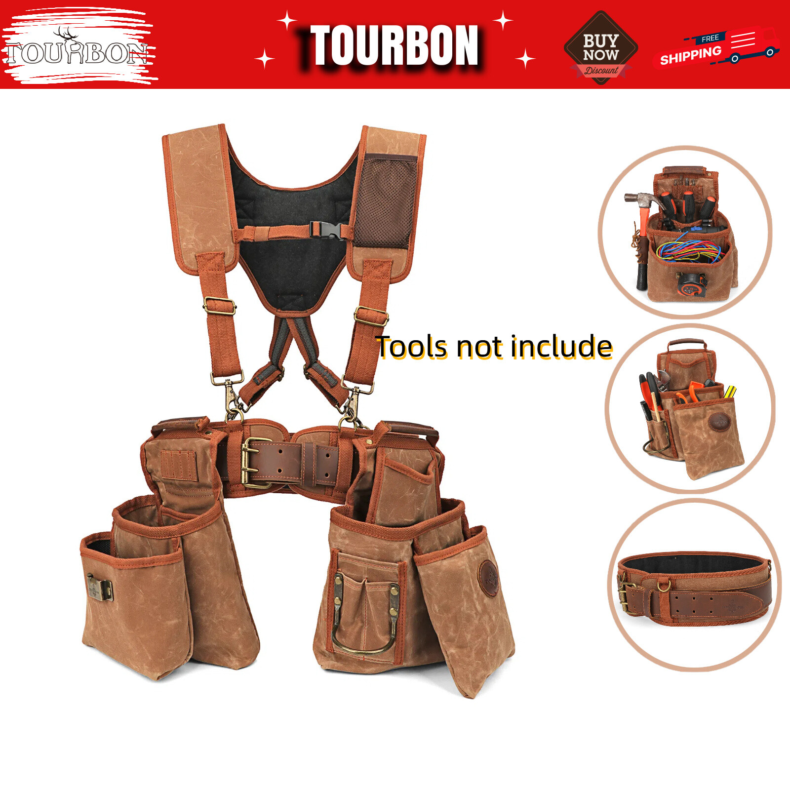 Electrician Suspenders Carpenter Framer Tool Carry Rig Belt Wasit Pack-TOURBON
