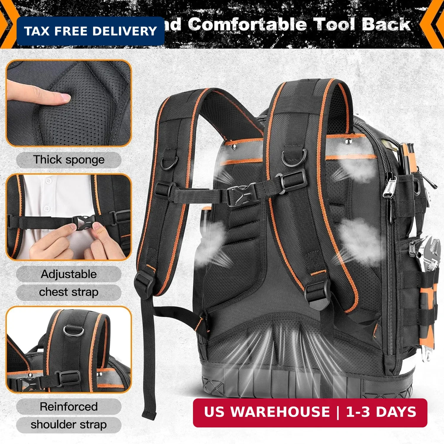 Tool Backpack Bag, HVAC Heavy Duty Construction Tools Backpack for Men, 1680D Pr