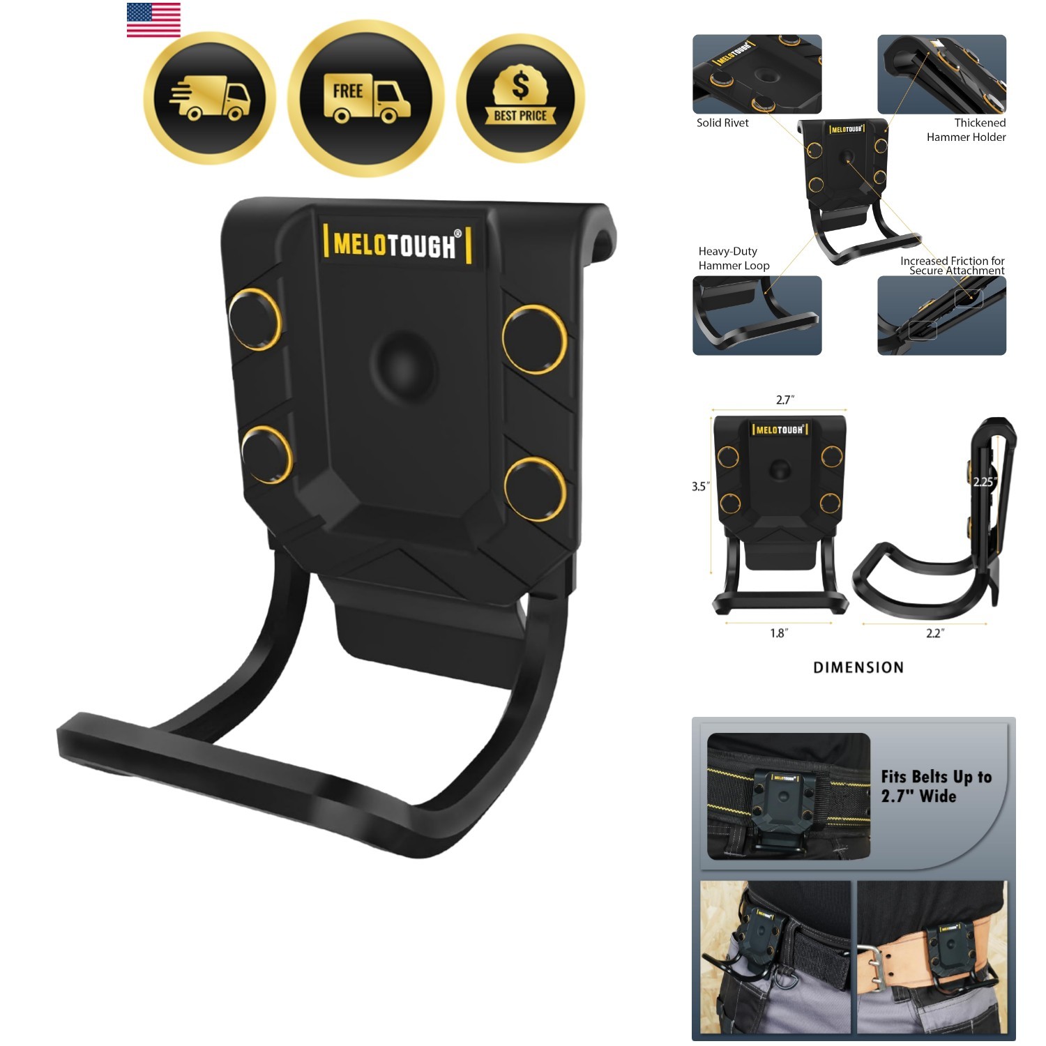 Hammer Holder for Belt, Hammer Loop, Hammer Holster, Hammer Belt Holder Black