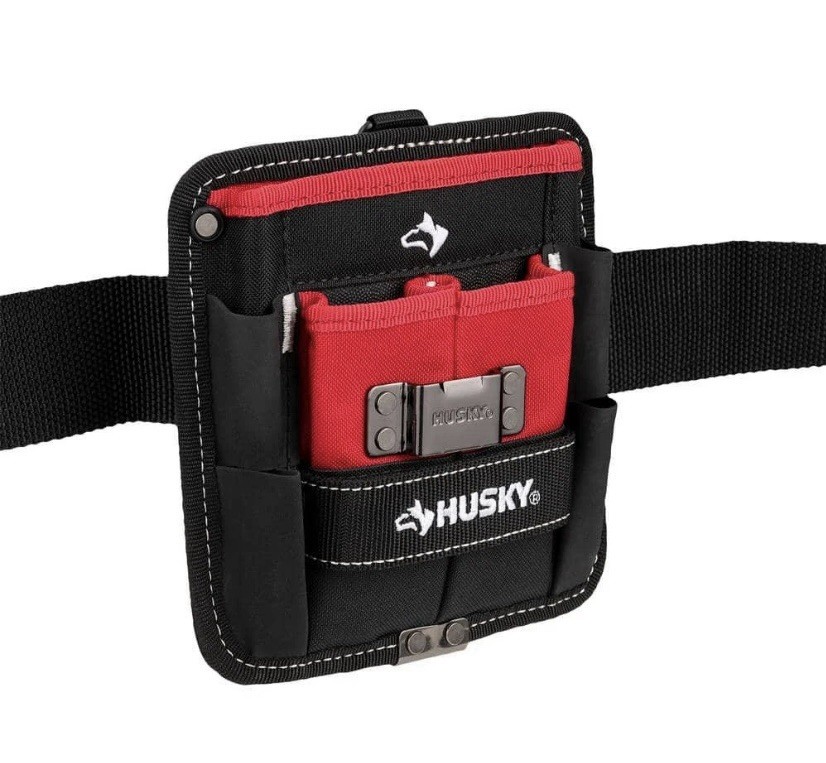 Husky Tool Belt Pouch 3 Pocket Clip On 7 in Water Resistant Heavy Duty Storage