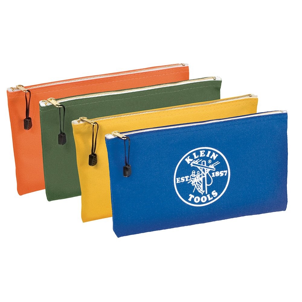 Klein Tools 5140 Canvas Zipper Bag, Tool 4-Pack, Olive, Orange, Blue, Yellow