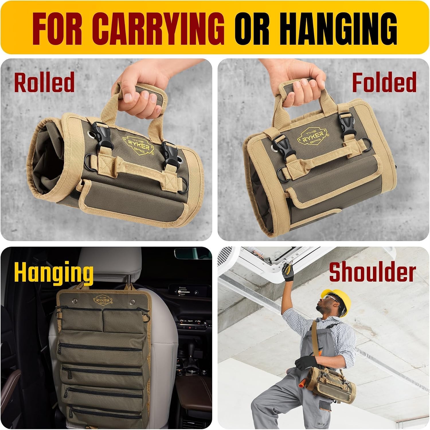 Tool Roll Organizer with Detachable Pockets – Heavy Duty Roll-Up ToolBag for …